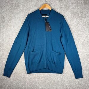 NWT GREYSON Sagaponack‎ Men's M Full Zip Cardigan Sweater Blue Wool Jacket $315